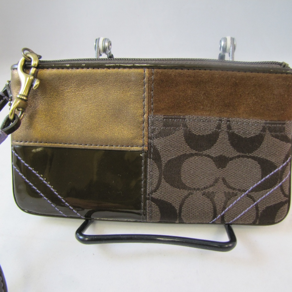 Coach Patchwork Brown Purple Leather Wristlet